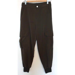 Zara Cargo Jogger Pants Womens Small Olive Green Elastic Waist Cuffed Pockets